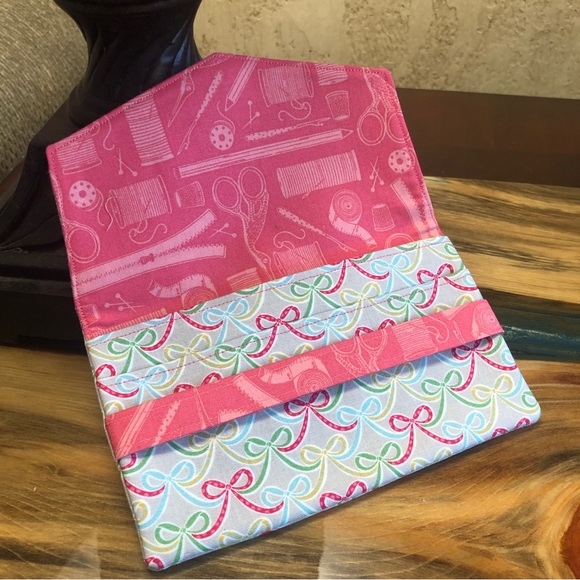 Pink Bows Cash Envelope/Receipt holder Fabric Handmade Wallet - Picture 3 of 4